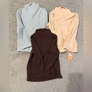 Striped, Beige, and Brown Turtleneck Tops